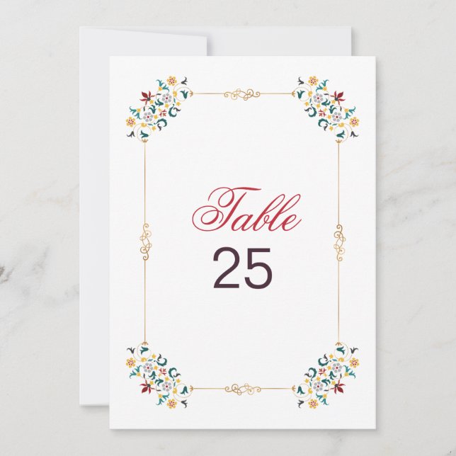 Vintage Geometry Motif Wedding Table Number  (Front)