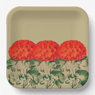 Vintage Geranium Trio  - bold floral    Paper Plate