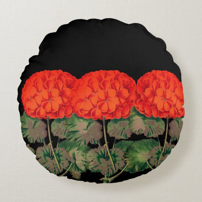 Vintage Geranium Trio  - bold floral    Round Cushion (Front)
