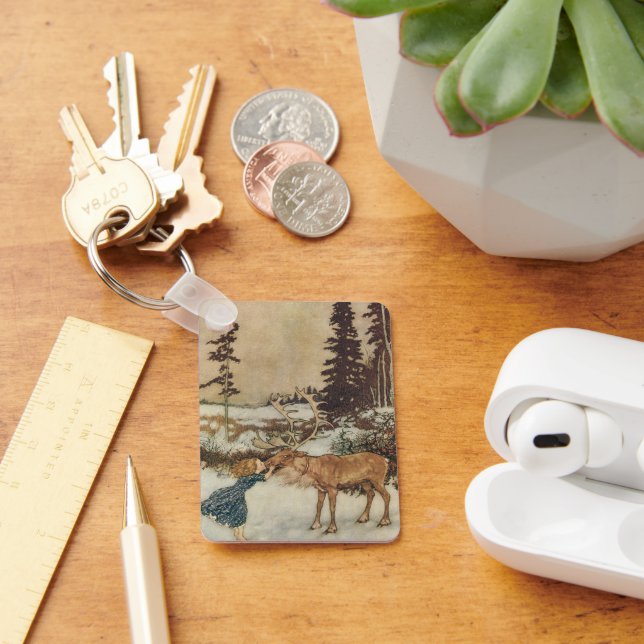 Vintage Gerda and the Reindeer by Edmund Dulac Key Ring (Desk)