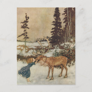 Vintage Gerda and the Reindeer by Edmund Dulac Postcard