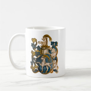 Vintage German Blue & Gold Capricorn Coat of Arms Coffee Mug