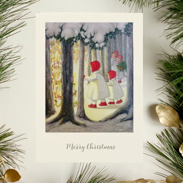 Vintage German Christmas Card Angels in Forest (Creator Uploaded)