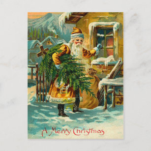 Vintage German Santa in Yellow Holiday Postcard
