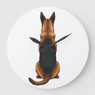 Vintage German Shepherd Back View Dog Illustration Large Clock