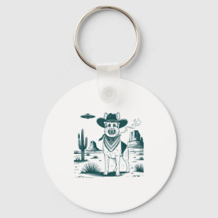 Vintage German Shepherd Cowboys Ufo Western Funny Key Ring