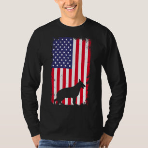 Vintage German Shepherd Dog American Flag Patrioti T-Shirt
