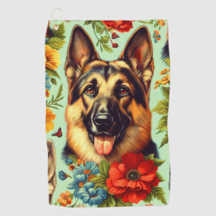 Vintage German Shepherd Floral Golf Towel