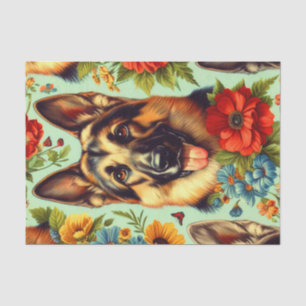 Vintage German Shepherd Floral Tissue Paper