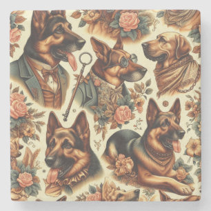 Vintage German Shepherd Illustration Stone Coaster