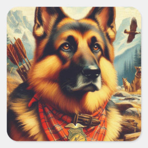 Vintage German Shepherd Painting Square Sticker
