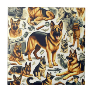 Vintage German Shepherd Seamless Ceramic Tile