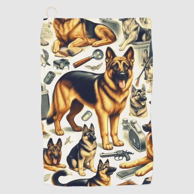 Vintage German Shepherd Seamless Golf Towel (Front)