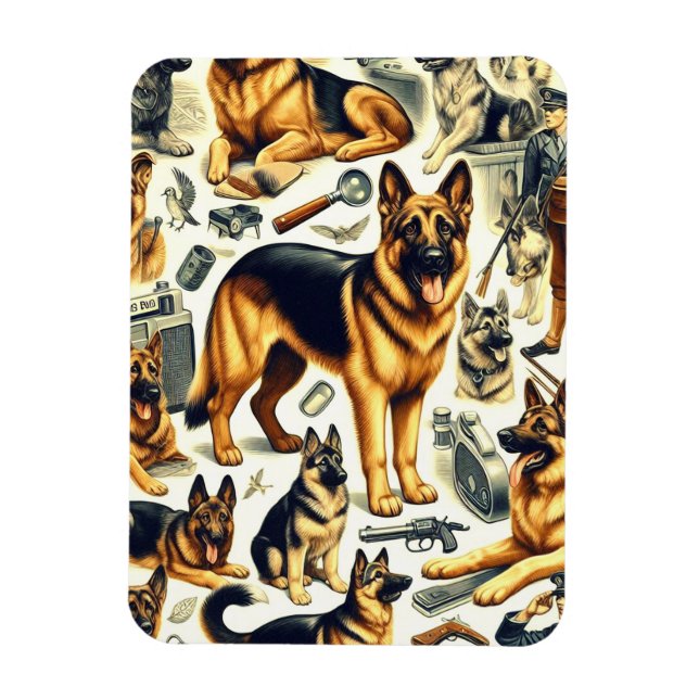 Vintage German Shepherd Seamless Magnet (Vertical)