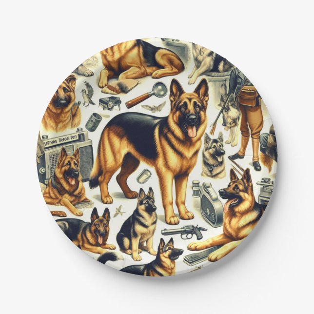 Vintage German Shepherd Seamless Paper Plate (Front)