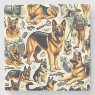 Vintage German Shepherd Seamless Stone Coaster