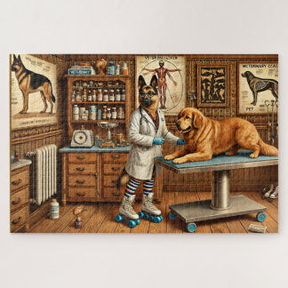 Vintage German Shepherd Vet Retro Dog Clinic Jigsaw Puzzle