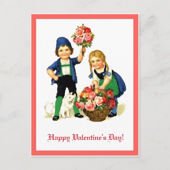 Vintage German Valentine Children & Flowers copy Postcard (Front)