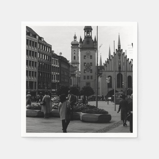 Vintage Germany Munich Church Marienplatz Napkin (Front)