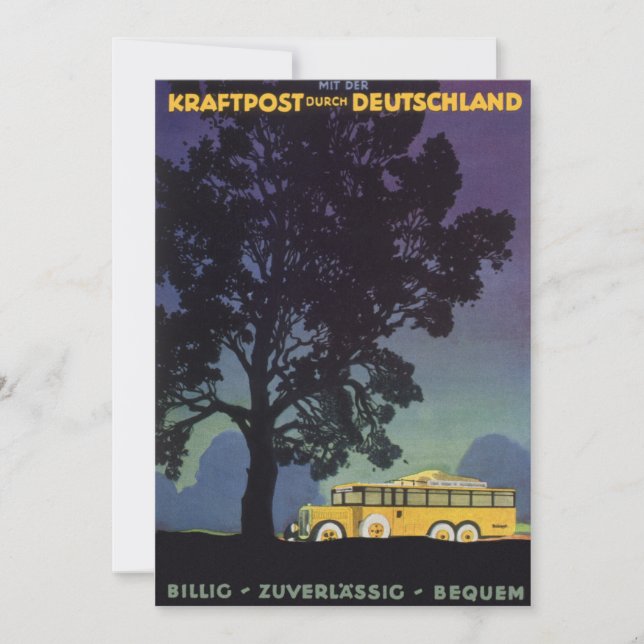 Vintage Germany, Yellow Bus at Night, Travel Art (Front)