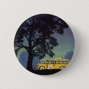 Vintage Germany, Yellow Bus at Night, Travel Art 6 Cm Round Badge