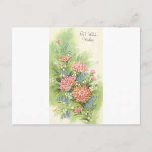 Vintage Get Well With Flowers Postcard