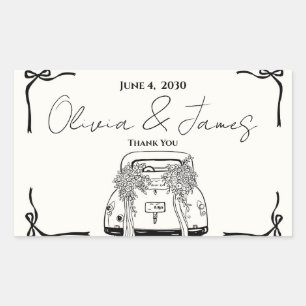 Vintage Getaway Car Ribbon Bows Wedding Thank You  Rectangular Sticker