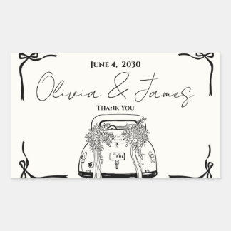 Vintage Getaway Car Ribbon Bows Wedding Thank You Rectangular Sticker