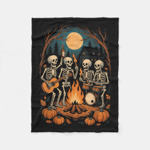 Vintage Ghost And Skeleton By Fire Camng Gothic Ha Fleece Blanket