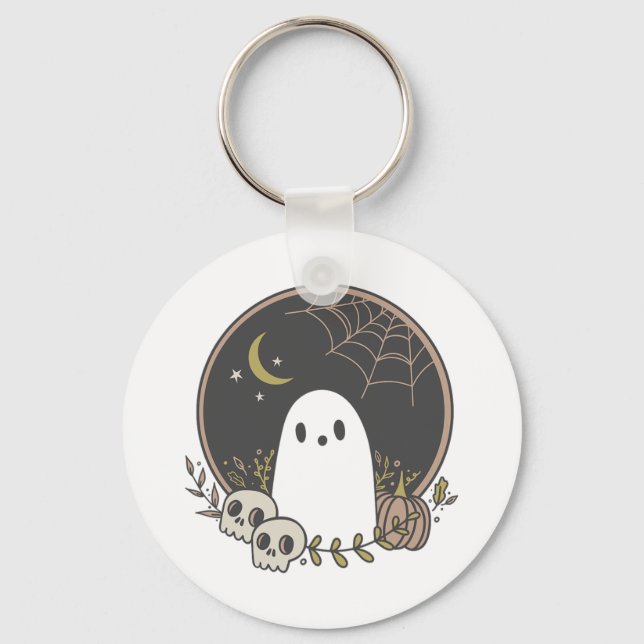 Vintage Ghost Autumn Fall Halloween  Key Ring (Front)