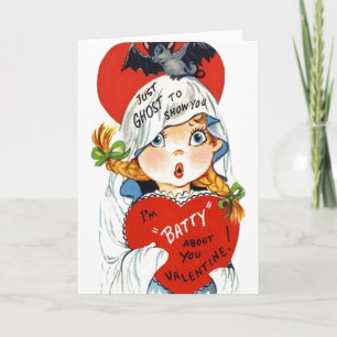 Vintage Ghost Batty Valentine Holiday Card