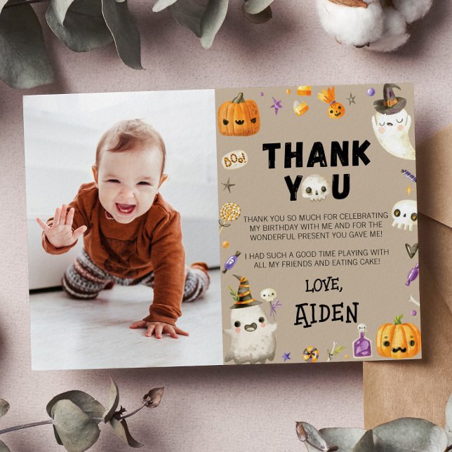 Vintage Ghost Birthday Photo Thank You Card (Creator Uploaded)