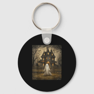 Vintage Ghost Boo Haunted House Halloween Key Ring