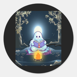 Vintage Ghost Book Reading Camping Forest Hallowee Classic Round Sticker