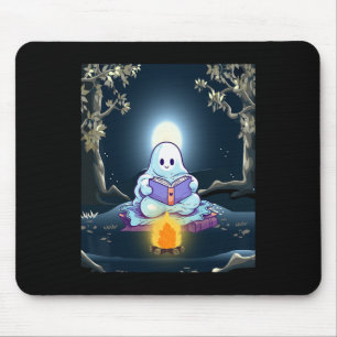 Vintage Ghost Book Reading Camping Forest Hallowee Mouse Pad