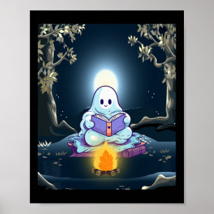 Vintage Ghost Book Reading Camping Forest Hallowee Poster