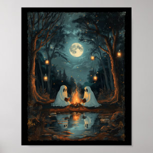 Vintage Ghost Book Reading Camping Gothic Hallowee Poster