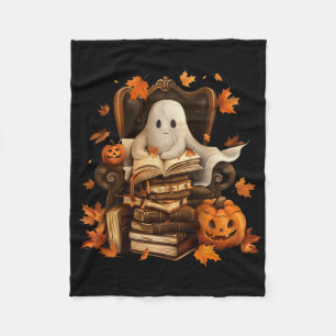 Vintage Ghost Book Reading Pumpkin Gothic Hallowee Fleece Blanket