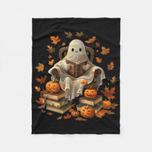 Vintage Ghost Book Reading Pumpkin Gothic Hallowee Fleece Blanket
