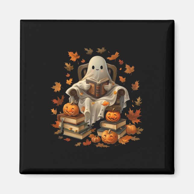 Vintage Ghost Book Reading Pumpkin Gothic Hallowee Magnet (Front)