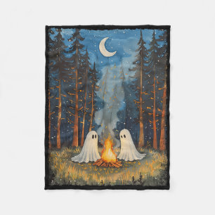 Vintage Ghost Campfire Camping Lover Forest Gothic Fleece Blanket