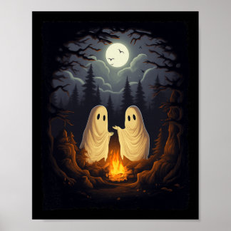 Vintage Ghost Camping Campfire Gothic Halloween Me Poster