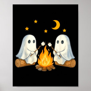 Vintage Ghost Camping Gothic Halloween Campfire Poster