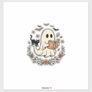 Vintage Ghost Cat Halloween Floral Vector Design_1