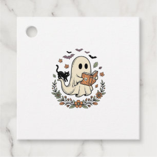 Vintage Ghost Cat Halloween Floral Vector Design_1 Favour Tags