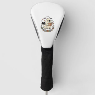 Vintage Ghost Cat Halloween Floral Vector Design_1 Golf Head Cover
