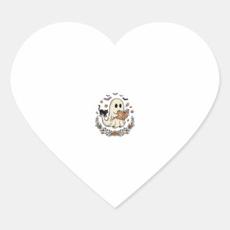 Vintage Ghost Cat Halloween Floral Vector Design_1 Heart Sticker