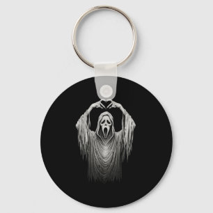 Vintage Ghost Face Heart Sign Hands Horror Costume Key Ring