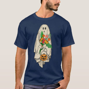 Vintage Ghost Floral Cute Graphic Halloween Spooky T-Shirt
