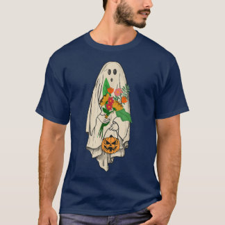 Vintage Ghost Floral Cute Graphic Halloween Spooky T-Shirt